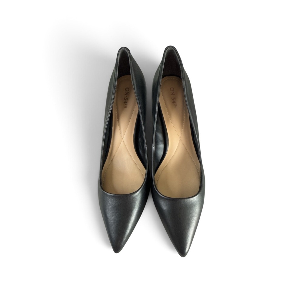 On 34th Jeulesl Black Leather Pointed Toe Pumps Heels Size 12M